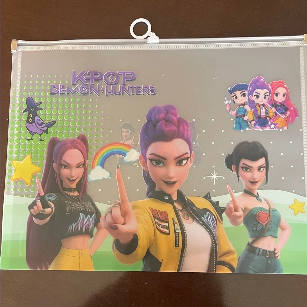 K-pop demon hunters Themed large Transparent Pouches folders new 4 plastic vinyl